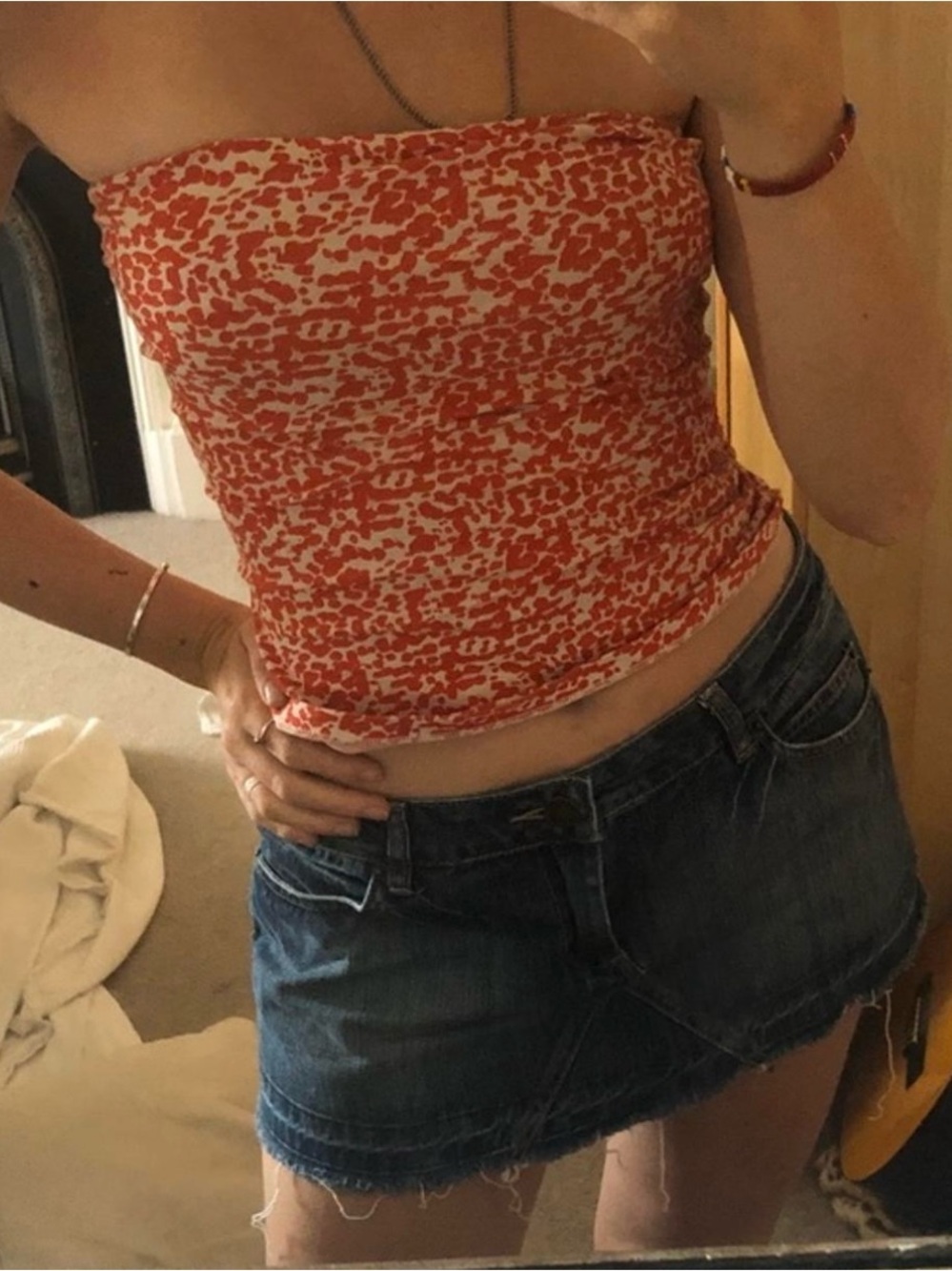 H&M Red and White Printed Strapless Tube Top